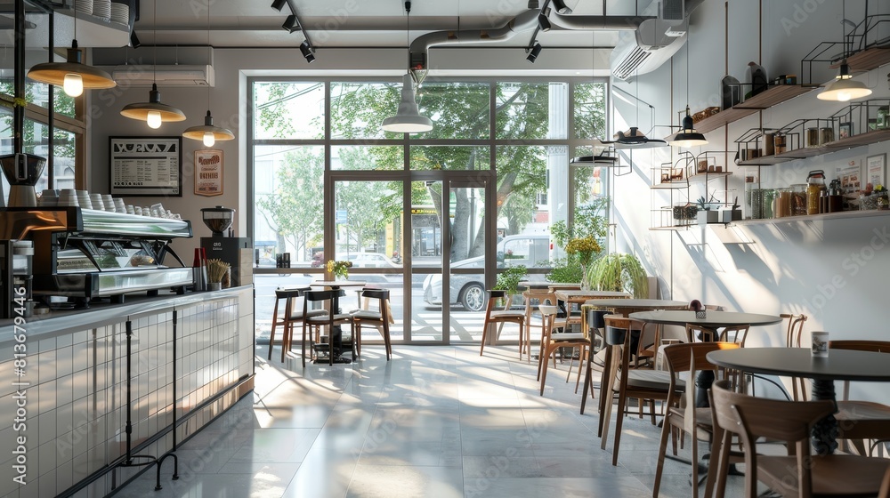 Naklejka premium Contemporary Kitchen with Industrial Elements and Open Space, Ideal for Trendy Urban Lofts