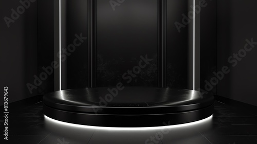 Diecut PNG of a sleek black velvet podium, ideal for presenting luxury watches or perfumes photo