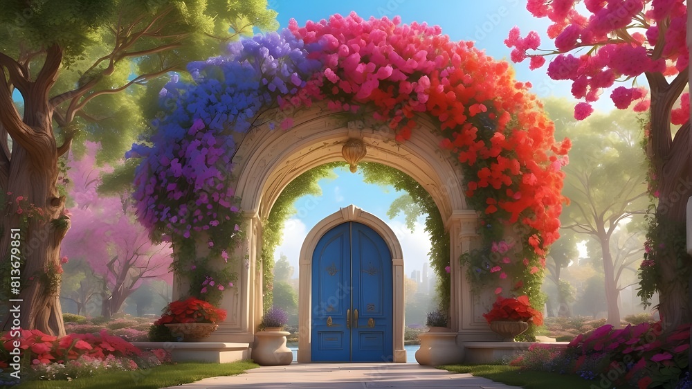 As you open the door in the park, a burst of vibrant colors and scents greet you, transporting you to a magical world filled with endless possibilities. As you open the door in the park, a burst of vibrant colors and scents greet you, transporting you to a magical world filled with endless possibilities.