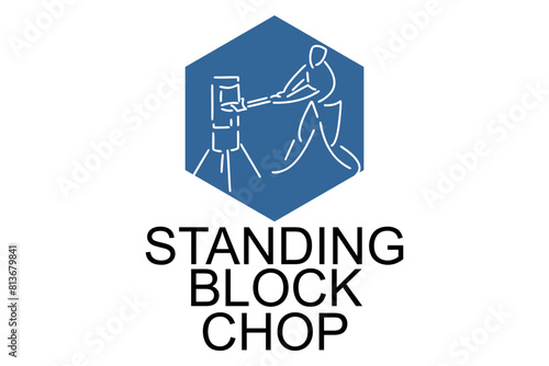 Standing block chop vector line icon. lumberjack sport. athlete chopping logs pictogram illustration.