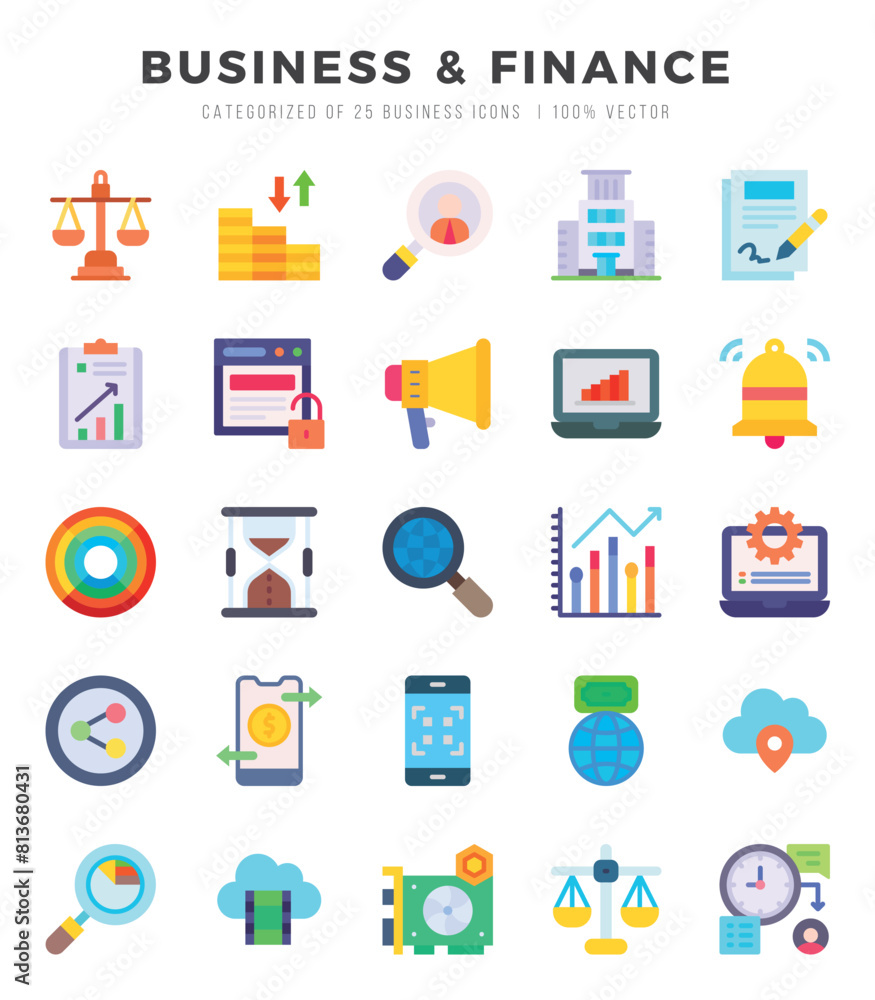 Business & Finance elements. Flat web icon set. Simple vector illustration.
