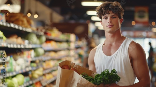 Young Man Shopping for Groceries photo