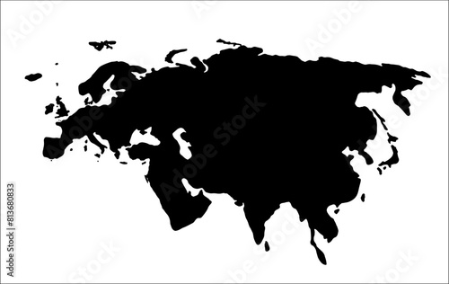 Black silhouette of the largest continental area on Earth - Eurasia. Vector illustration.	 photo