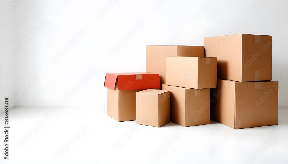 Obraz premium Several cardboard boxes are arranged on a plain white background