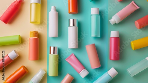 High-focus top view of deodorant sprays and roll-ons, highlighting branding clarity, perfect for advertising, isolated background
