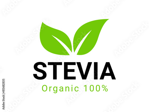 Stevia rebaudiana logo icon. Stevia leaf vector logo badge label plant natural extract. Herbal organic icon. photo