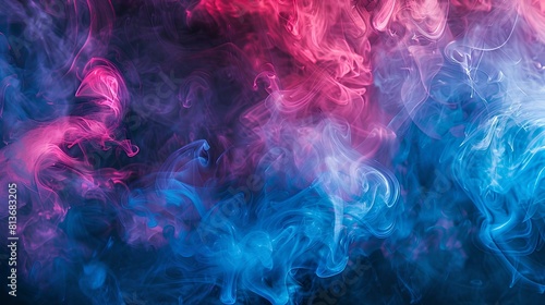 Colorful smoke. Blue  pink and purple smoke on black isolated background