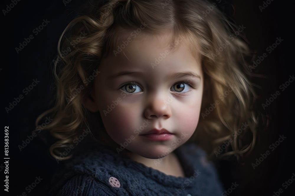 portrait 3 years old Brown eyes girl on black background portrait 3 years old Brown eyes girl on black background