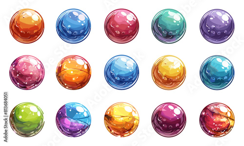 Magic balls set. Energy magical crystal glass, decorative pearls. Fortune teller tools, vector cartoon collection