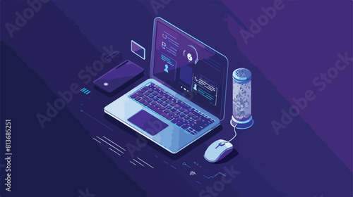 laptop with voice assistant icon Vectot style vector