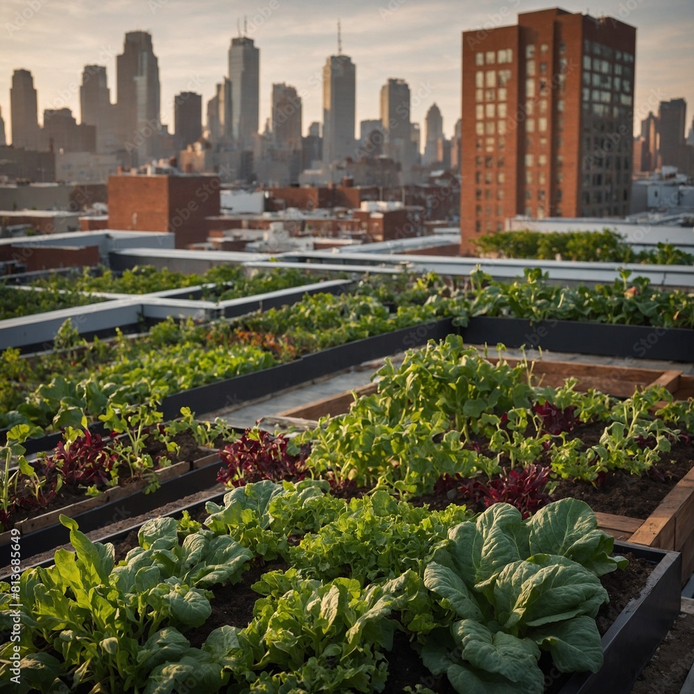 Focus on a rooftop garden in the urban setting, promoting sustainable and safe food production practices.
Focus on a rooftop garden in the urban setting, promoting sustainable and safe food production practices.