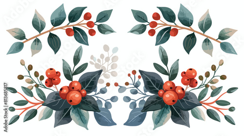leaves and berry icon. Merry Christmas season decorat