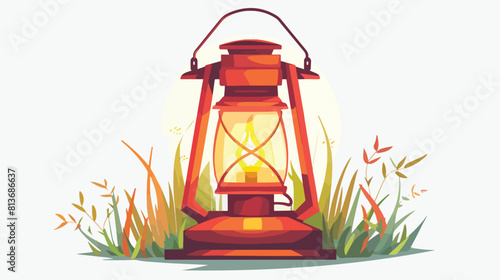 Lets go camping vector illustration. Red coal oil lam photo