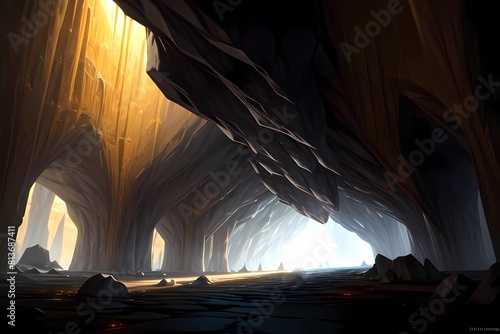 岩山遺跡 ゲーム背景崖岩に囲まれた地下帝国への入り口洞窟ダンジョン