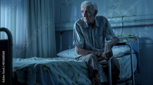 Elderly Man in Hospital Room