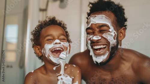 Joyful Father-Son Shaving Time