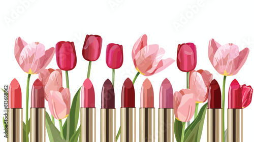 Lipsticks with tulips on white background Vector style #813688862