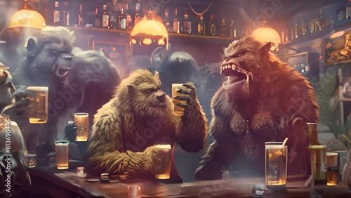 Fantastical Creatures Enjoying a Night Out at the Bar with Ai generated.
 photo