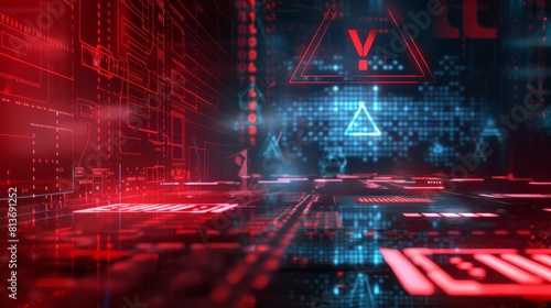 Futuristic technology background. Glowing red and blue neon lights in a dark background. Perfect for a technology or gaming background. © Nathakorn