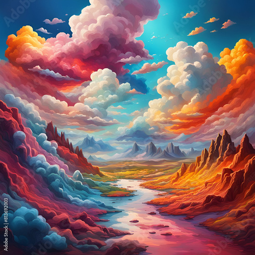 colorful surreal landscape with clouds