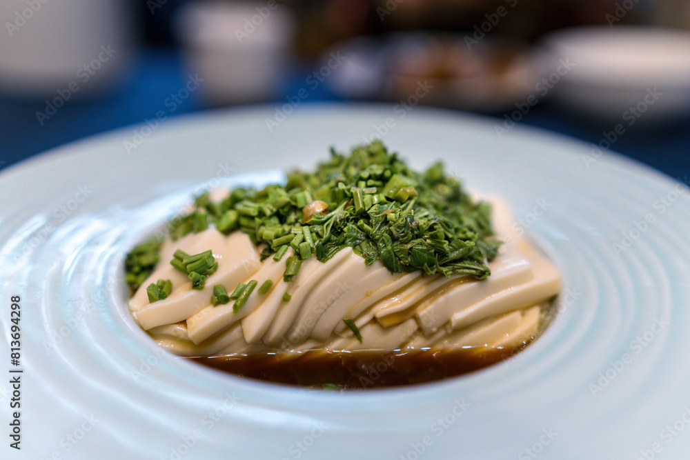 Cold Tofu Dish with Soy Sauce and Chopped Herbs Cold Tofu Dish with Soy Sauce and Chopped Herbs