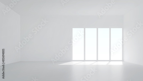 3D room space background with soft shadow. Empty white room space for interior design and decoration. 3D render.