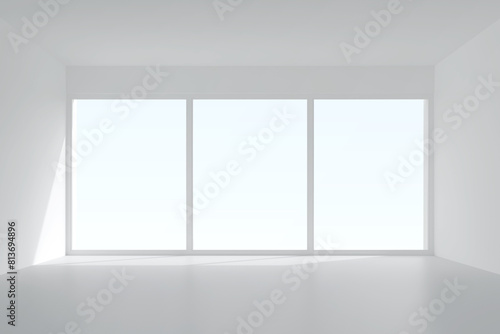 3D room space background with soft shadow. Empty white room space for interior design and decoration. 3D render.