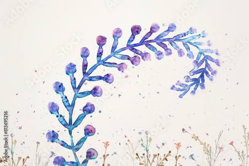 A vivid watercolor painting depicting a detailed purple flower with delicate petals and bold color contrasts
