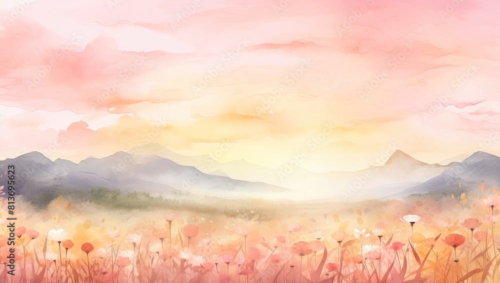 Tranquil Heights: Illustration Capturing Dreamy Mountains and Skyline