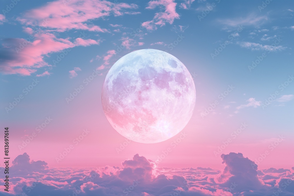 AI generated illustration of vibrant pink and purple clouds swirling around a full moon AI generated illustration of vibrant pink and purple clouds swirling around a full moon