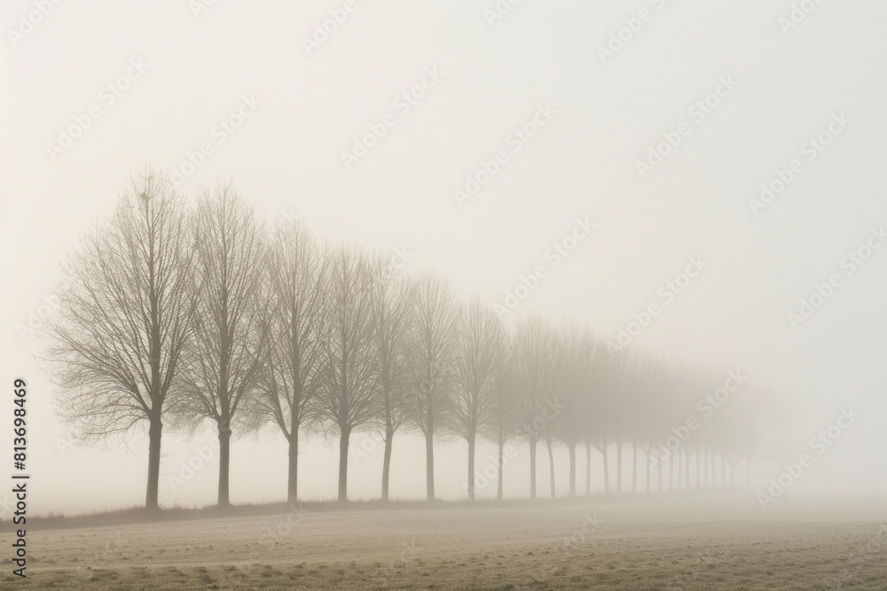 A minimalist landscape photograph capturing the layered patterns of trees receding into the distance on a foggy morning, with their soft silhouettes and muted tones. A minimalist landscape photograph capturing the layered patterns of trees receding into the distance on a foggy morning, with their soft silhouettes and muted tones.