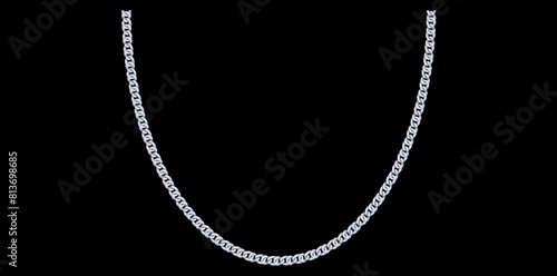 Drawing Style Of Gorgeous Silver Chain Isolated On Black Background, Silver Jewelry Vector Illustration. 