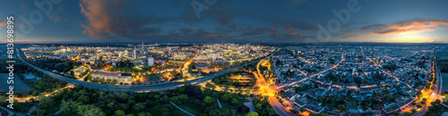 ludwigshafen germany industrial area aerial 360   evening night panorama