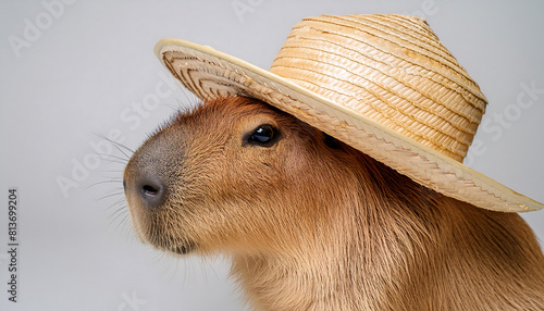 Capybara Wearing a Straw Hat
