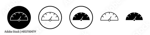 Tachometer Icon Set. High Speed Car Meter and Pressure Level Vector Symbol Collection.