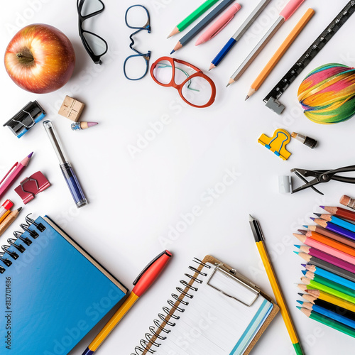 school stationery isolated on white
