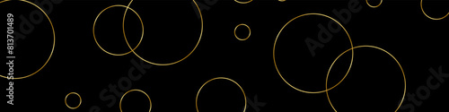 Abstract black background with gold circles. Modern dark vector texture.