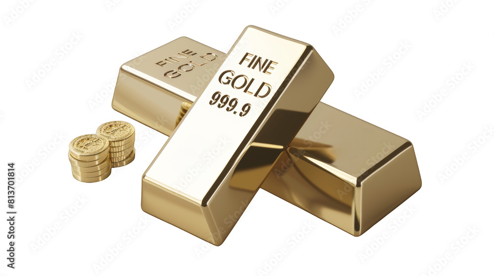 gold bars isolated on white background, with touches of silver, png. gold bars isolated on white background, with touches of silver, png.