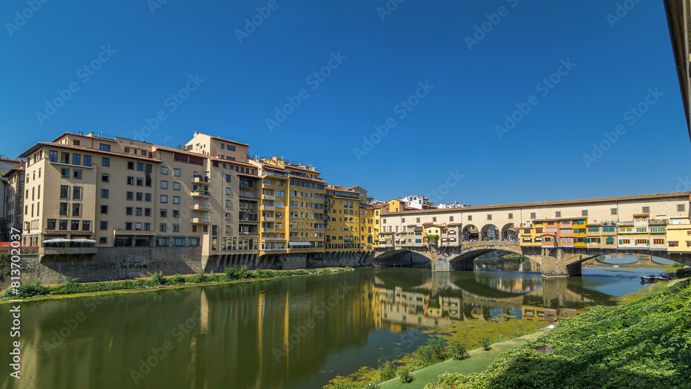 The Ponte Vecchio on a sunny day timelapse hyperlapse, a medieval stone segmental arch bridge over the Arno River, in Florence, Italy The Ponte Vecchio on a sunny day timelapse hyperlapse, a medieval stone segmental arch bridge over the Arno River, in Florence, Italy