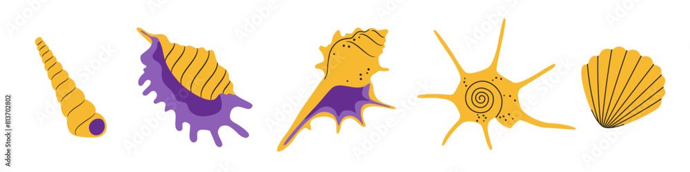 Summer set of isolated sea flat cartoon underwater world elements ...