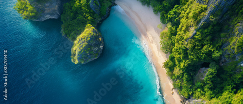 aerial photography Sandy beach  quiet coastal bay With turquoise sea water as clear as crystal. and pristine sandy beaches Images are generated by AI