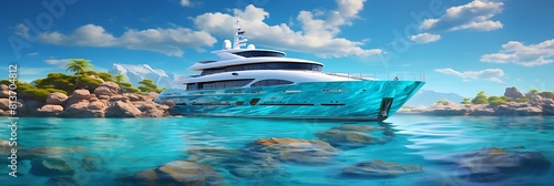 A luxury yacht sailing through turquoise waters photo
