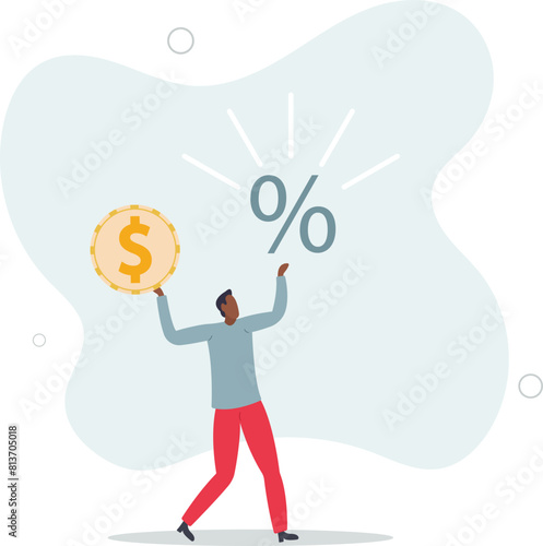 businessman holding dollar money coin and percentage.flat vector illustration.