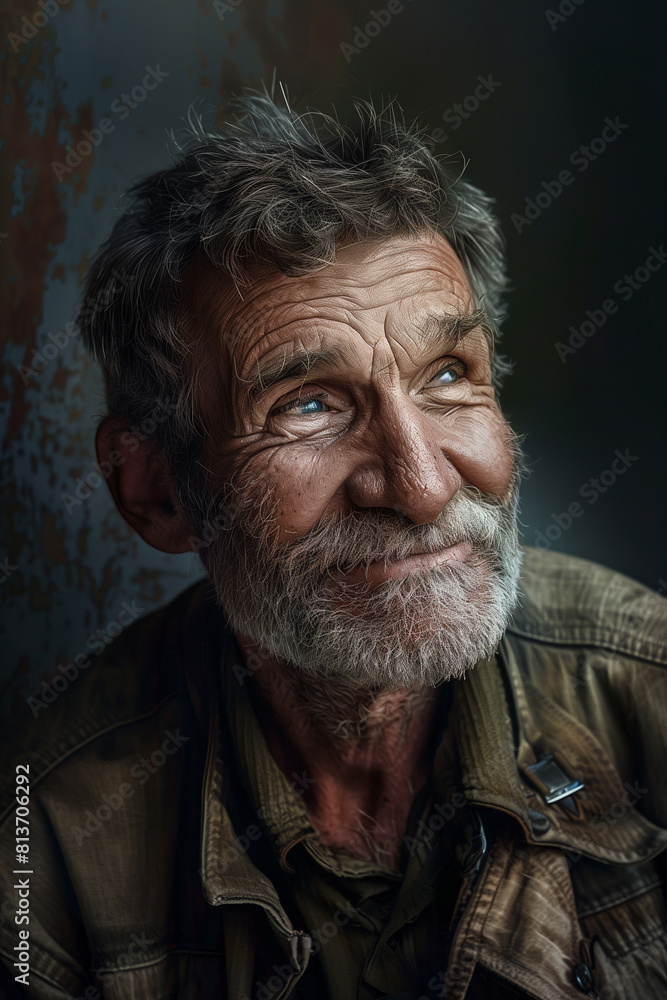 Obraz premium An older man with a beard, showing happiness & struggling of the life