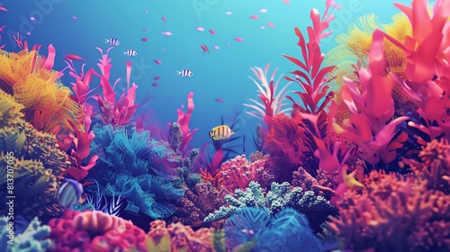 Coral reef flat design front view  vibrant theme  animation  vivid