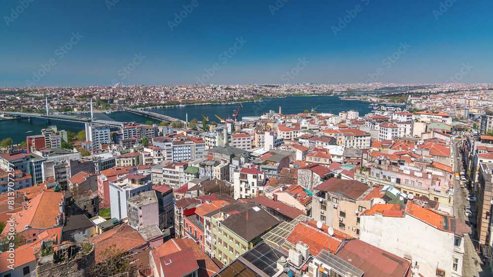 The view from Galata Tower to Galata Bridge timelapse Golden Horn, Istanbul, Turkey The view from Galata Tower to Galata Bridge timelapse Golden Horn, Istanbul, Turkey