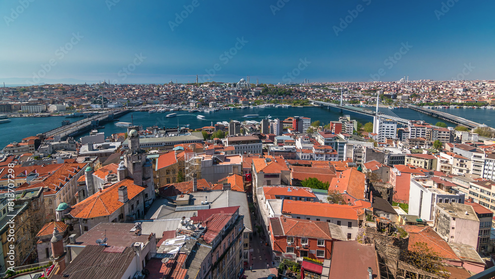 The view from Galata Tower to Galata Bridge timelapse Golden Horn, Istanbul, Turkey The view from Galata Tower to Galata Bridge timelapse Golden Horn, Istanbul, Turkey