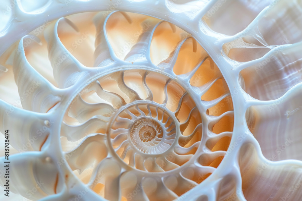A delicate spiral pattern of a seashell, with its smooth curves and intricate details A delicate spiral pattern of a seashell, with its smooth curves and intricate details