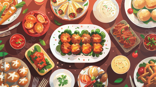 Collage of tasty croquettes on table top view Vector photo