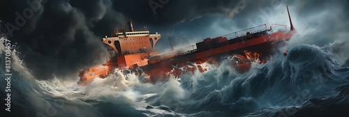 A massive tanker ship sailing through rough seas